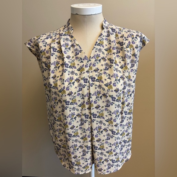 Vis Multicoloured dainty floral printed vneck Blouse Mandarin Collar Medium - Picture 2 of 11